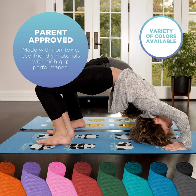 Bean Products 60â€x24â€ Non Slip Yoga Mat for Exercise - 3mm Thick Comfortable Workout Floor Mat for Kids - Eco Friendly Foldable Yoga Mat for Yoga, Pilates, Gym and Stretching, Blue Panda - Image 2